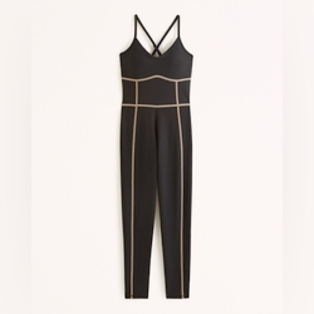 Abercrombie & Fitch YPB sculptLUX 7/8-Length Corset Onesie Onyx Pinstripe